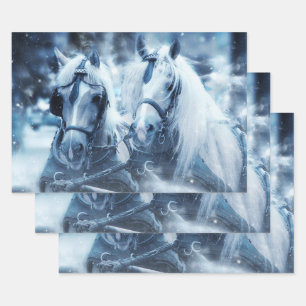 Feuille De Papier Cadeau Belle équipe de chevaux Photo d'hiver
