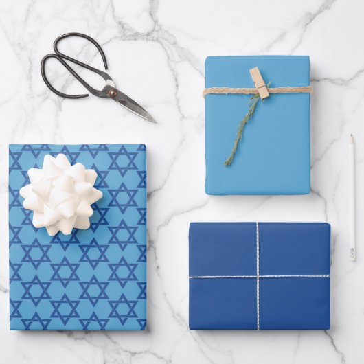 Feuille De Papier Cadeau Belle étoile Bleue de David (Recto)