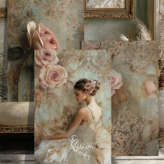 Feuille De Papier Cadeau Belle Étude Blush Rose Ballerine Sarcelle Damassé