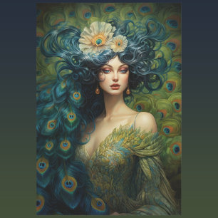 Feuille De Papier Cadeau Belle femme entourée de plumes de paon