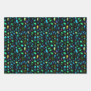 Feuille De Papier Cadeau Belle Iridescente Galets Motif Ovales