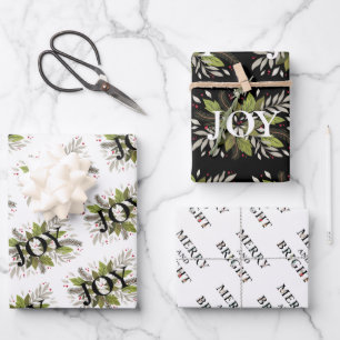 Feuille De Papier Cadeau Belle JOIE Botanique d'hiver, Joyeuse et brillante
