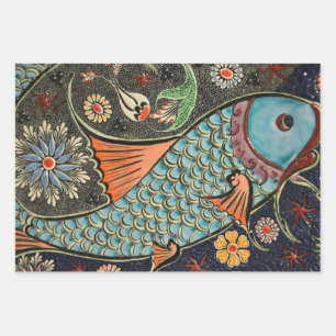 Feuille De Papier Cadeau Belle mosaïque et poissons colorés