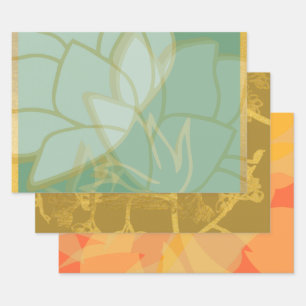 Feuille De Papier Cadeau Belle or Turquoise Orange Floral