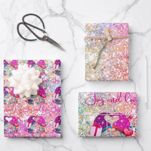 Feuille De Papier Cadeau Belle parties scintillant rose gnome Noël (Recto)