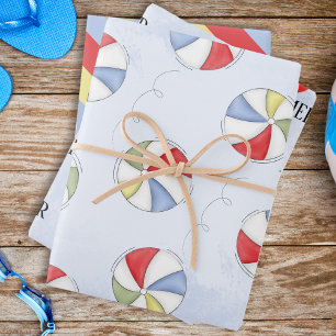 Feuille De Papier Cadeau Belle Piscine Fête Whimsical Beach Balls Drôle