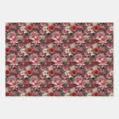 Feuille De Papier Cadeau Belle Poinsettia rouge blanc et verte (Devant 3)