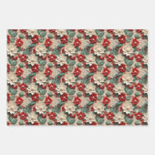 Feuille De Papier Cadeau Belle Poinsettia rouge blanc et verte (Devant 3)