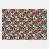 Feuille De Papier Cadeau Belle Poinsettia rouge blanc et verte (Devant 2)