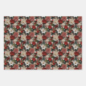 Feuille De Papier Cadeau Belle Poinsettia rouge blanc et verte (Devant)