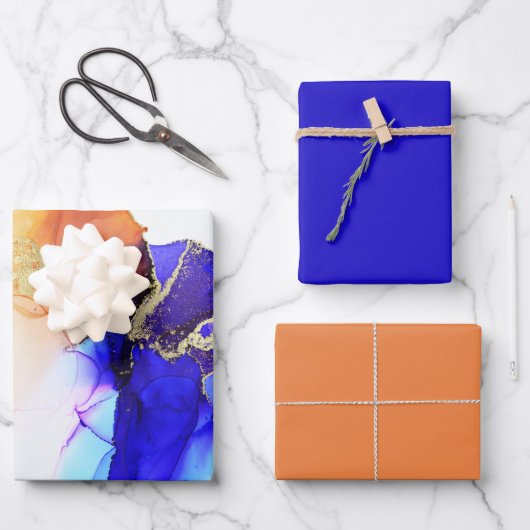 Feuille De Papier Cadeau Belle Violet Orange Or Abstrait (Recto)