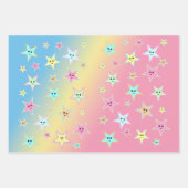 Feuille De Papier Cadeau Belles étoiles avec des visages aux couleurs paste (Devant 3)