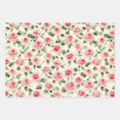 Feuille De Papier Cadeau Belles Roses Fleurs Roses Fête de Mariage (Devant 3)