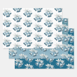 Feuille De Papier Cadeau Bells bleu Noël blanc