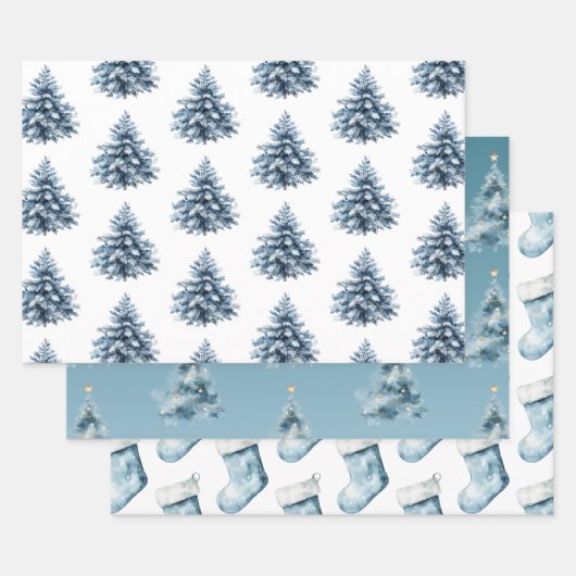 Feuille De Papier Cadeau Bells bleu Noël blanc (Lot)