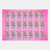 Feuille De Papier Cadeau Bépins Blancs Mignons Orange Noeuds Pouces Vers Le (Devant 2)