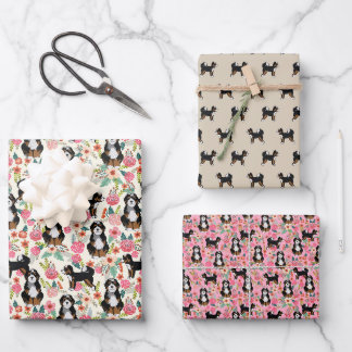 Feuille De Papier Cadeau Bernedoodle Floral mignon chien