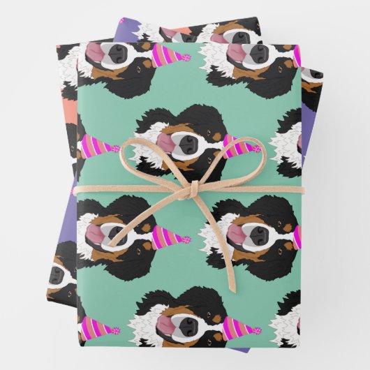 Feuille De Papier Cadeau Bernese Mountain Dog Anniversaire  (En situation)
