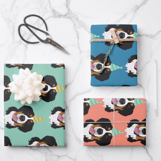 Feuille De Papier Cadeau Bernese Mountain Dog Anniversaire (Recto)