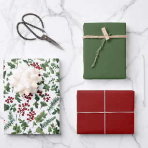 Feuille De Papier Cadeau Berry d'hiver et À feuillage persistant emballage 