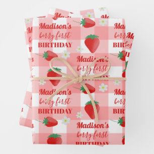 Feuille De Papier Cadeau Berry First Birthday Strawberry First 1er Nom