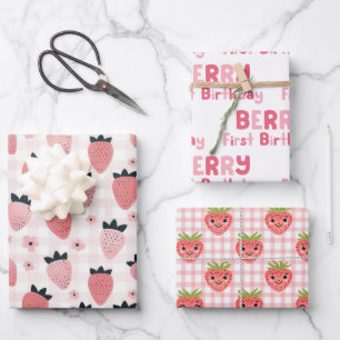 Feuille De Papier Cadeau Berry Premier anniversaire fraise