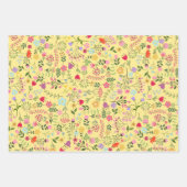 Feuille De Papier Cadeau Beurre Jaune et Blanc Pois Fleurs sauvages (Devant 2)