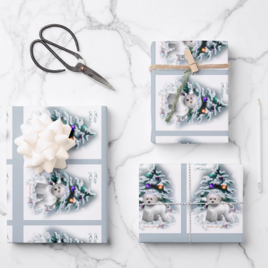 Feuille De Papier Cadeau Bichon Frise Christmas (Recto)