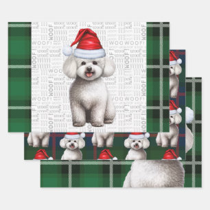 Feuille De Papier Cadeau Bichon Frise Dog et Green Plaid Holiday