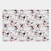 Feuille De Papier Cadeau Bichon Frise Noël gris bleu rose (Devant)