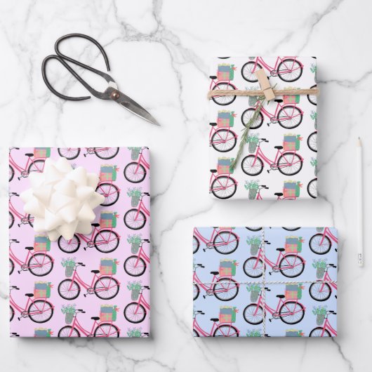 Feuille De Papier Cadeau Bicyclettes Noël Vacances Rose bleu cadeau (Recto)