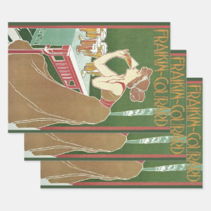 Feuille De Papier Cadeau Bière Art Nouveau Vintage Brasserie Fraikin-Courar