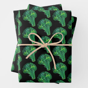 Feuille De Papier Cadeau Big Broccoli sur le cadeau Motif d'aquarelle noire