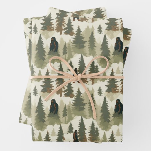Feuille De Papier Cadeau Bigfoot dans la forêt (En situation)