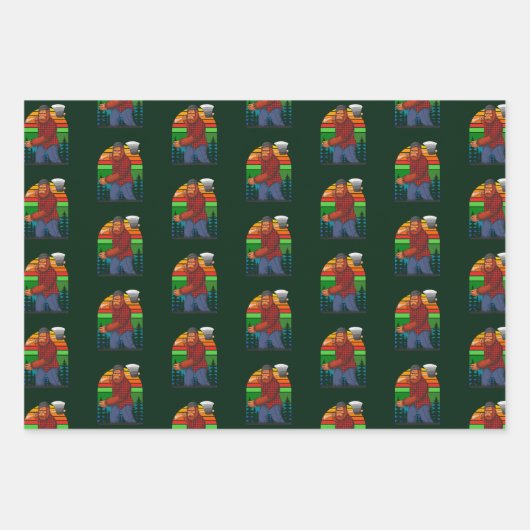 Feuille De Papier Cadeau Bigfoot Lumberjack Avec Ax Sasquatatch Forester Fu (Devant)