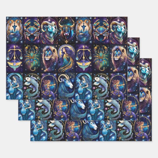 Feuille De Papier Cadeau Bijoux Galaxie Zodiac (Lot)