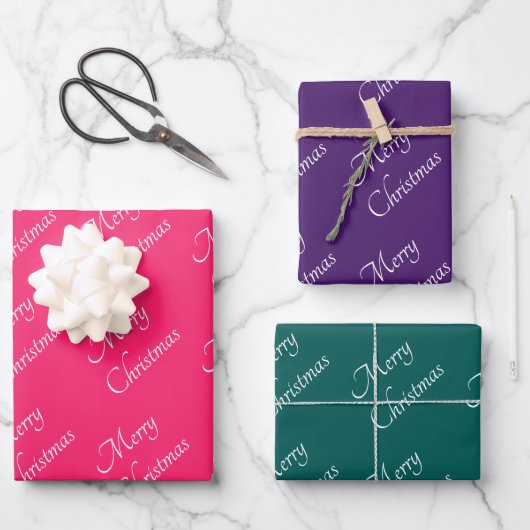Feuille De Papier Cadeau Bijoux rose violet vert rose violet Joyeux Noël (Recto)
