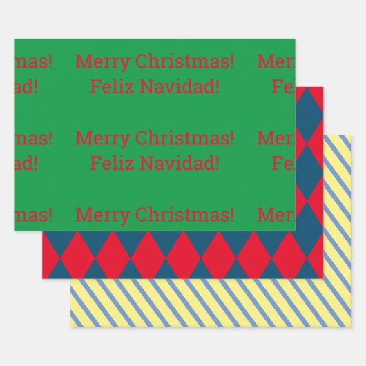 Feuille De Papier Cadeau Bilingue "Joyeux Noël" Feliz Navidad" (Lot)