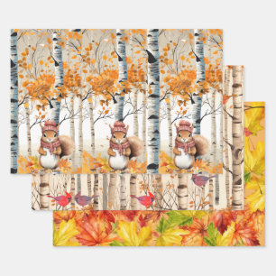Feuille De Papier Cadeau Birch Treks, Red Cardinals et Chipmunks