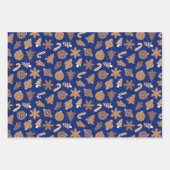 Feuille De Papier Cadeau Biscuits en pain d'épice Jeu de Noël bleu (Devant 3)