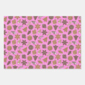 Feuille De Papier Cadeau Biscuits en pain d'épice Jeu de Noël rose (Devant 2)