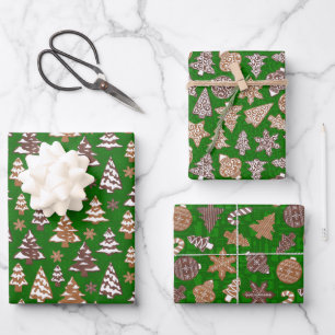 Feuille De Papier Cadeau Biscuits en pain d'épice Jeu de Noël vert