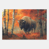 Feuille De Papier Cadeau Bison dans l'artisanat boisé d'automne (Devant 3)