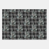 Feuille De Papier Cadeau Bisons rustiques Plaid hiver épinette cônes et bai (Devant 3)