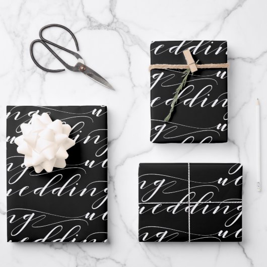Feuille De Papier Cadeau Black And White Beautiful Calligraphy Wedding (Recto)