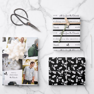 Feuille De Papier Cadeau Black and White Modern Holly Sprig