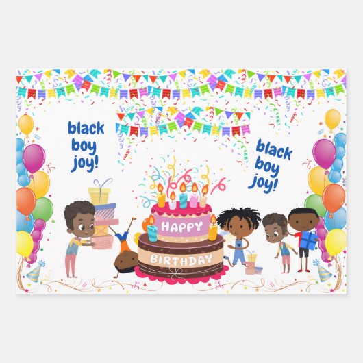 Feuille De Papier Cadeau Black Boy Joy Anniversaire (Devant)