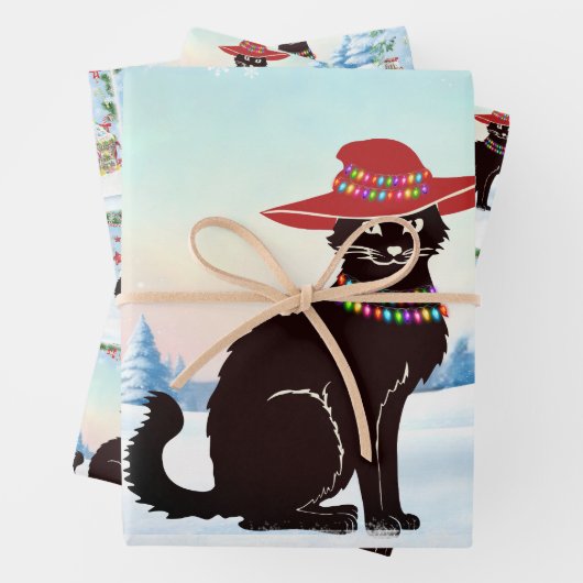 Feuille De Papier Cadeau Black Cat X-mas (En situation)