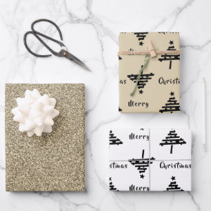 Feuille De Papier Cadeau Black Christmas Tree Faux Gold Parties scintillant