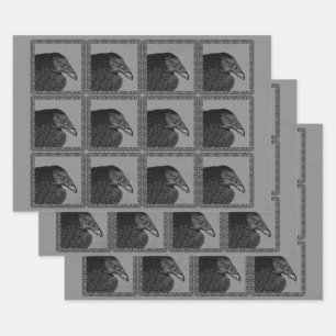 Feuille De Papier Cadeau Black Crows Ornat Black Frame sur Grey